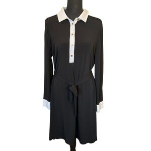 Ivanka Trump Black and White Knee-Length Long Sleeve Shirt Dress